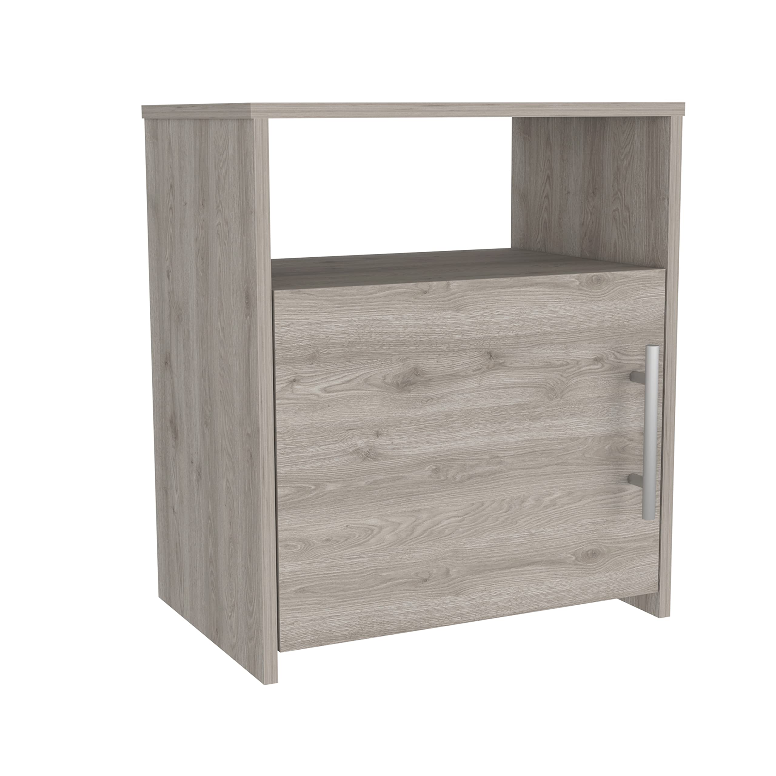 Omaha Nightstand, Single Door Cabinet, Metal Handle, 1 Shelf, Superior Top, Light Gray